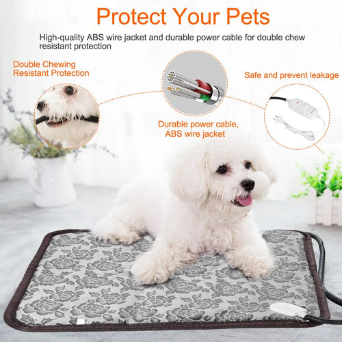 Adjustable heat settings on dog heating pad, 95°F to 113°F temperature control