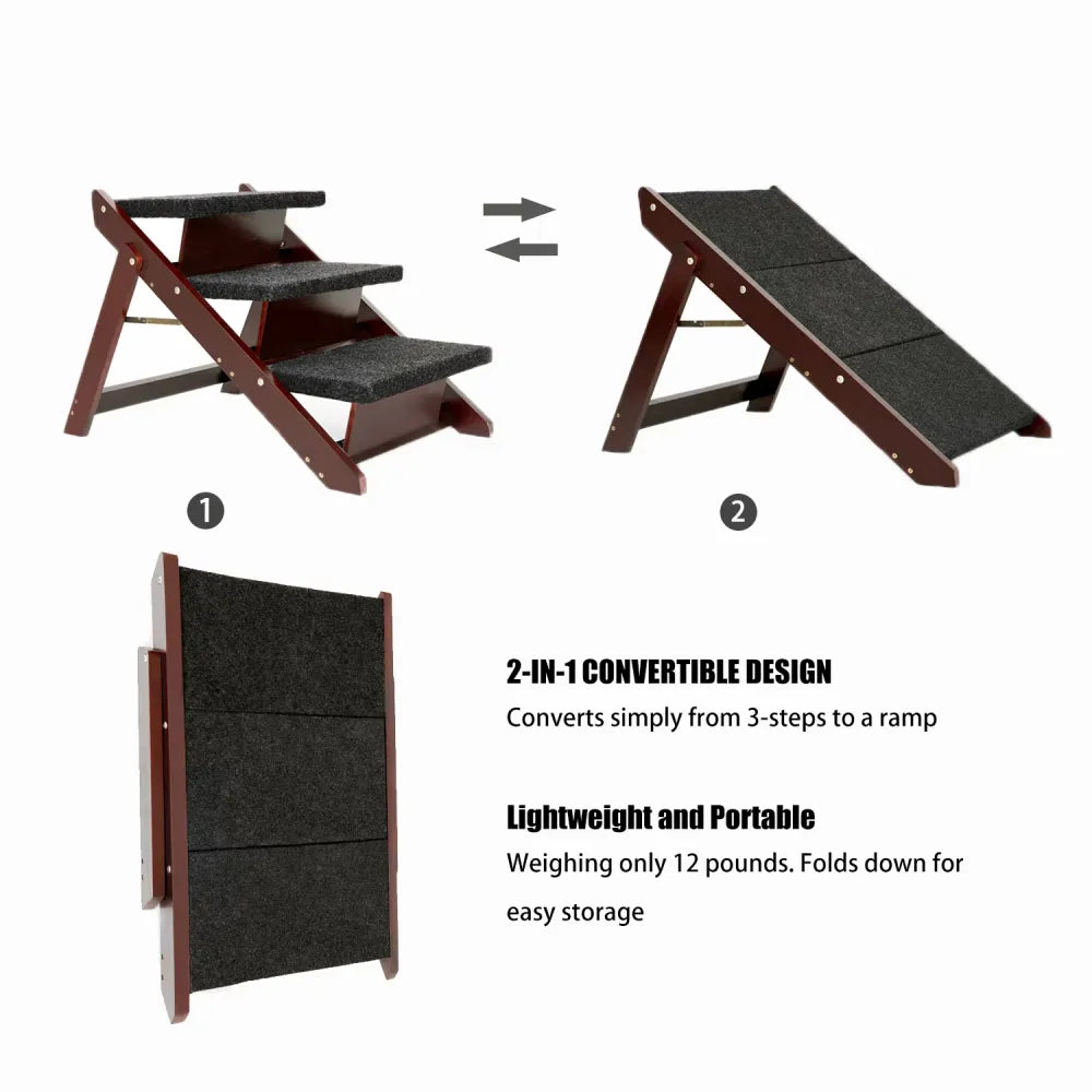 3-step foldable dog stairs with non-slip surface for beds and couches