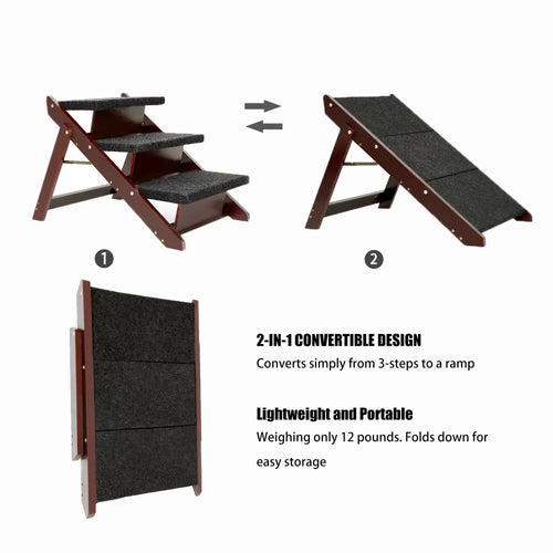 3-step foldable dog stairs with non-slip surface for beds and couches