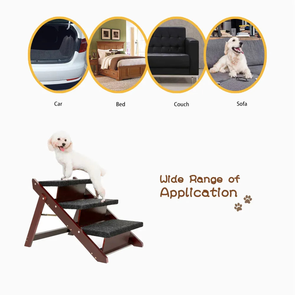 Foldable 3-step pet stairs for older dogs — safe access to bed, couch and car