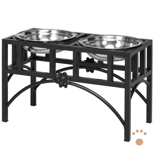 Elevated stainless steel dog feeder with double bowls
