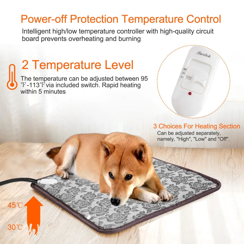Chew-resistant cord casing on dog heating pad, built for curious pets